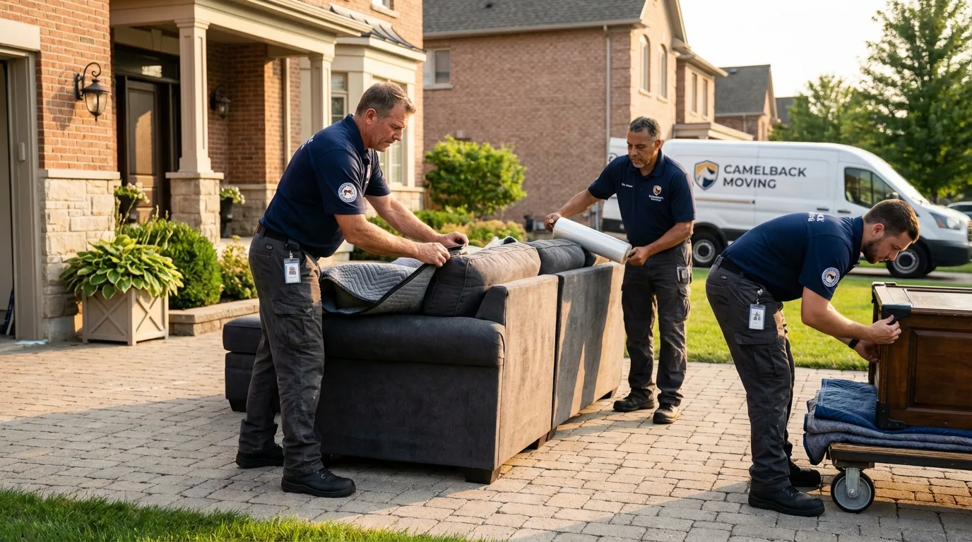 Large estate moving crew wrapping furniture in Bloomer, WI