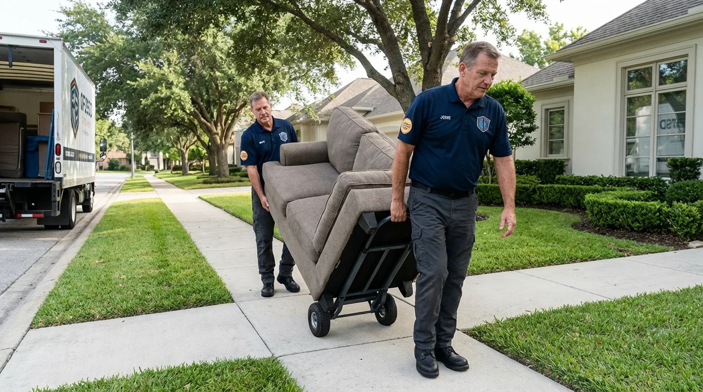 Local residential moving crew loading furniture in Bloomer, WI